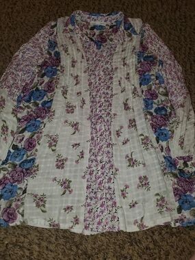 Jane and Delancey White Blouse with Purple and Blue Floral Print